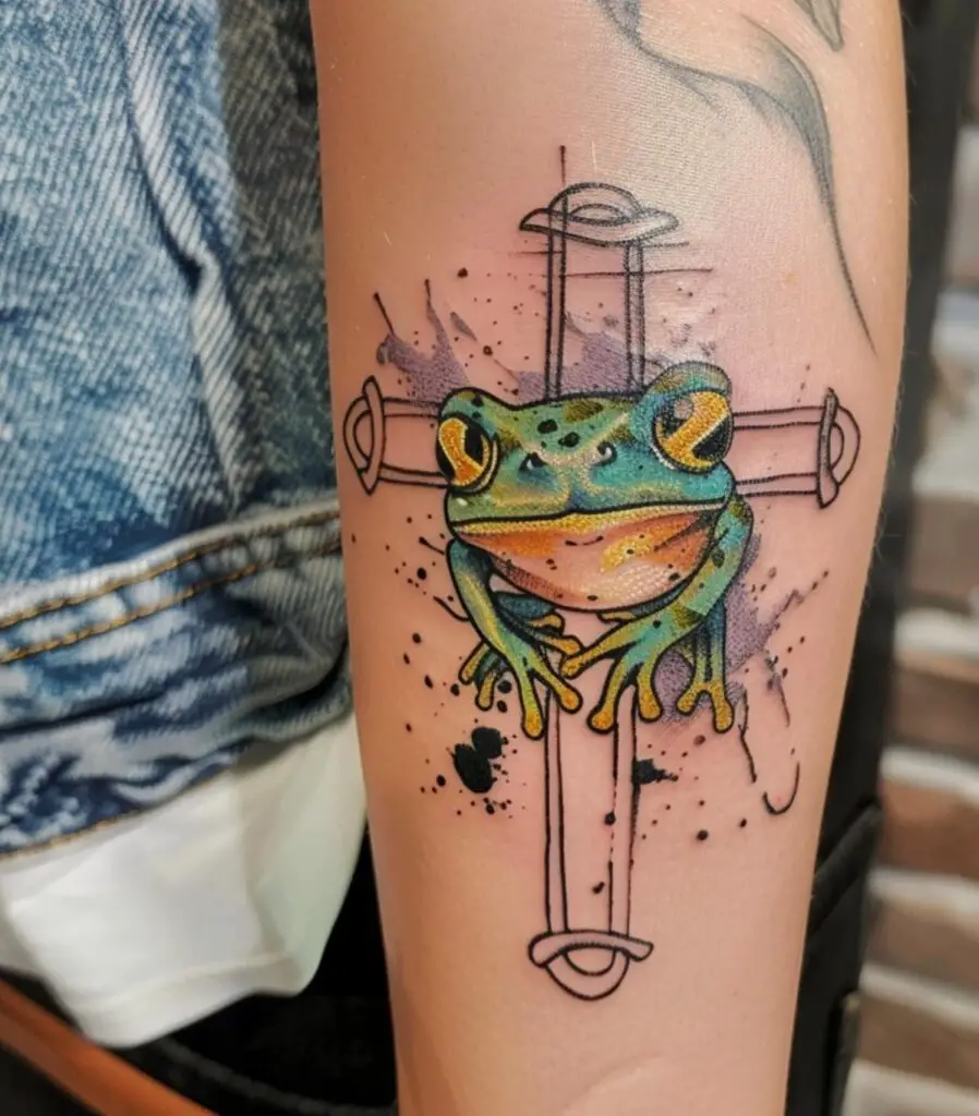 Frog With Celtic Cross Tattoo