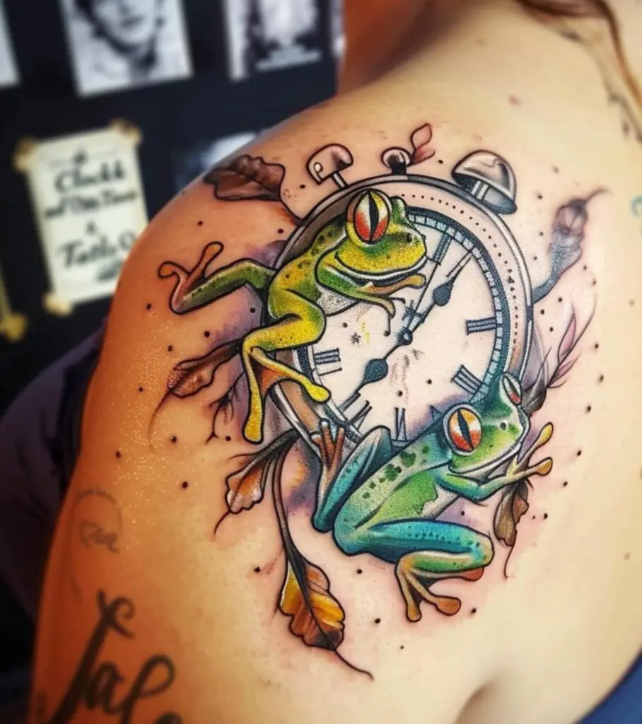 Frog and Clock Tattoo
