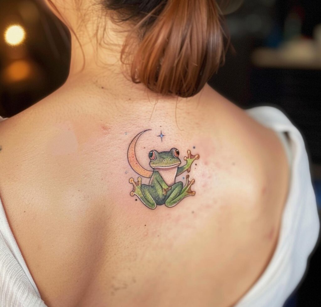 Frog and Crescent Moon Tattoo