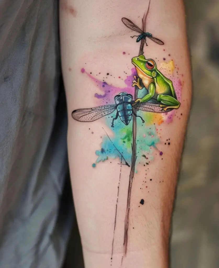 Frog and Dragonfly Tattoo