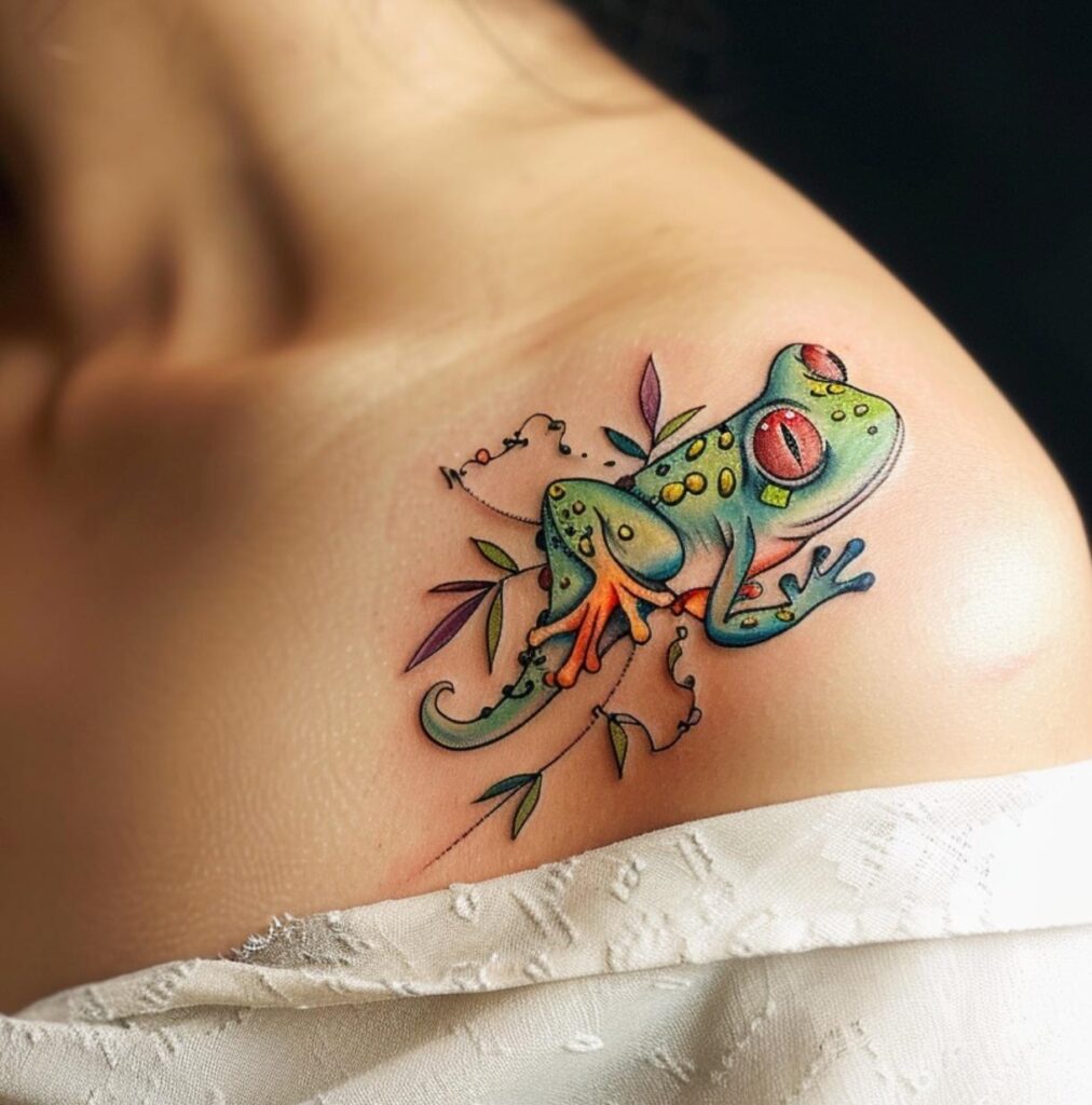 Frog and Tribal Dragon Tattoo