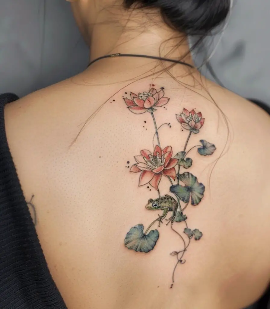Frog and water lillies tattoo