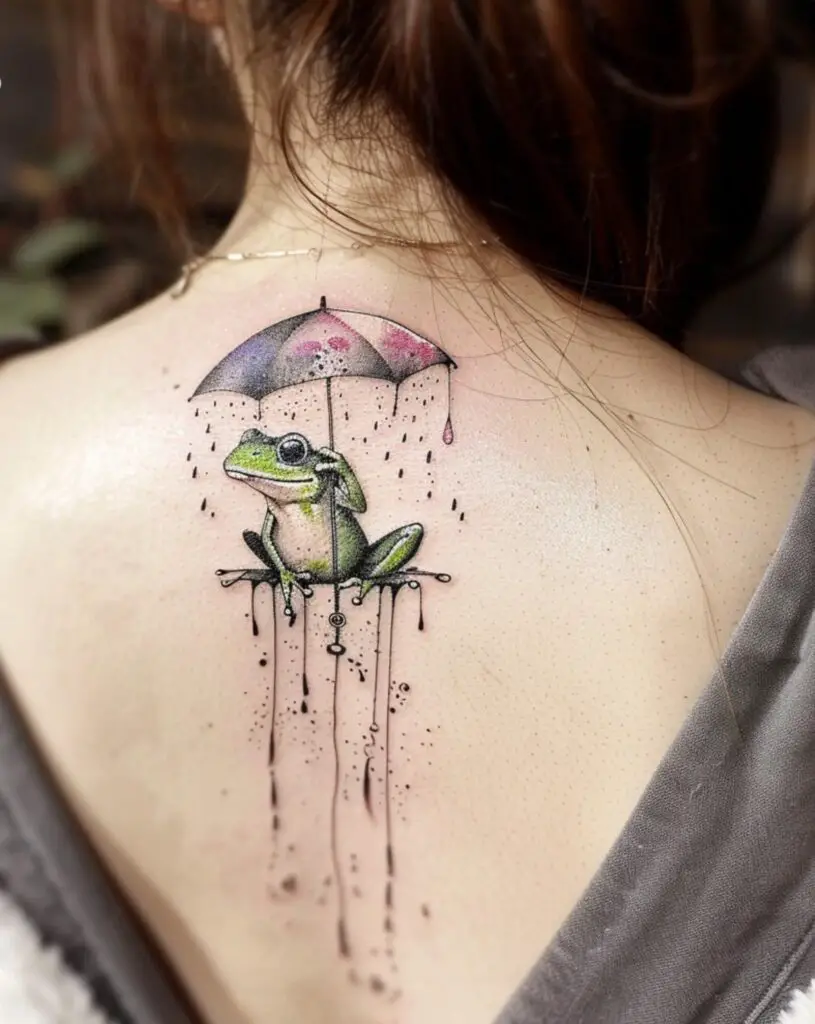 Frog in the rain tattoo
