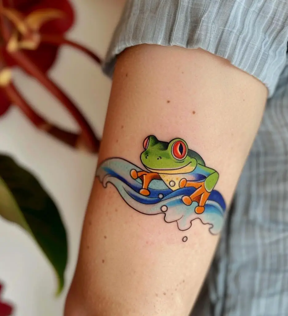 Frog with Japanese waves Tattoo