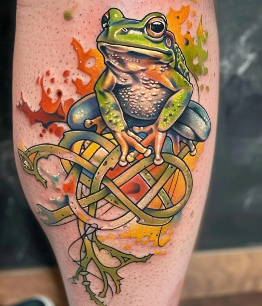Frog with celtic knot tattoo