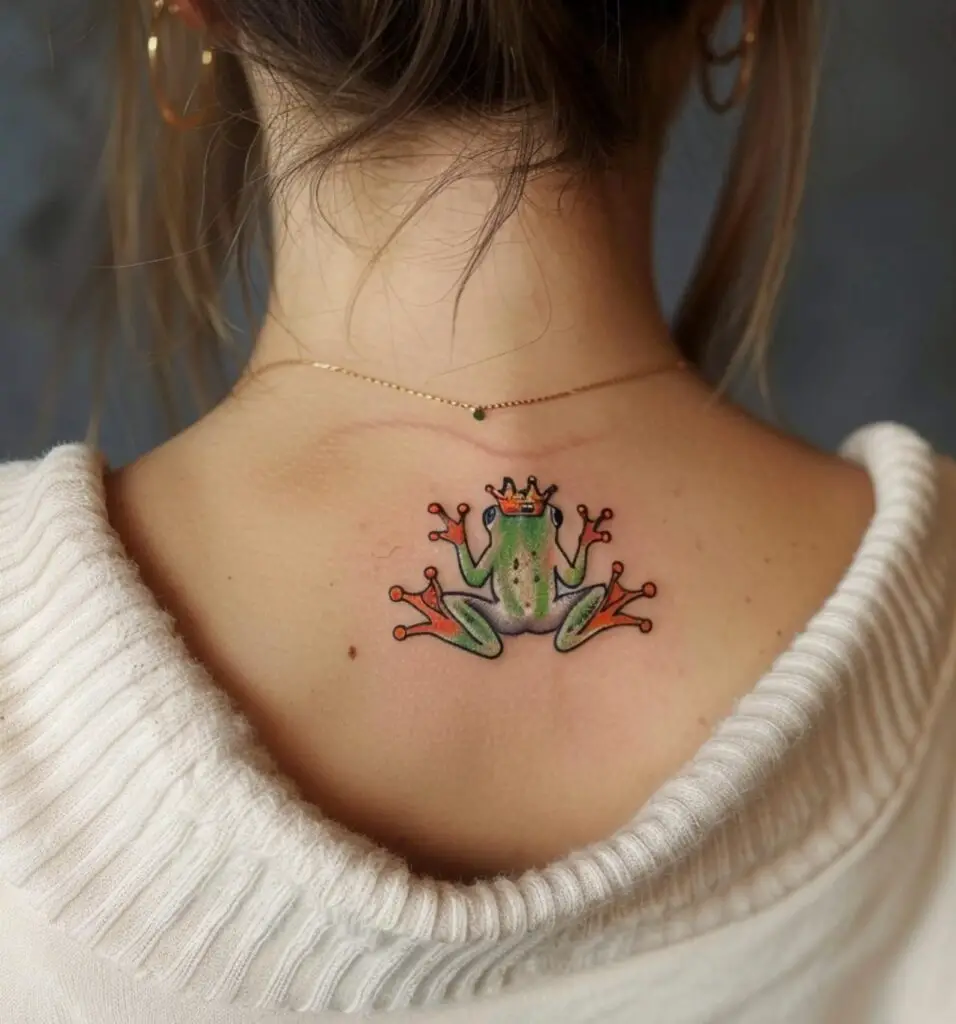 Frog with crown tattoo