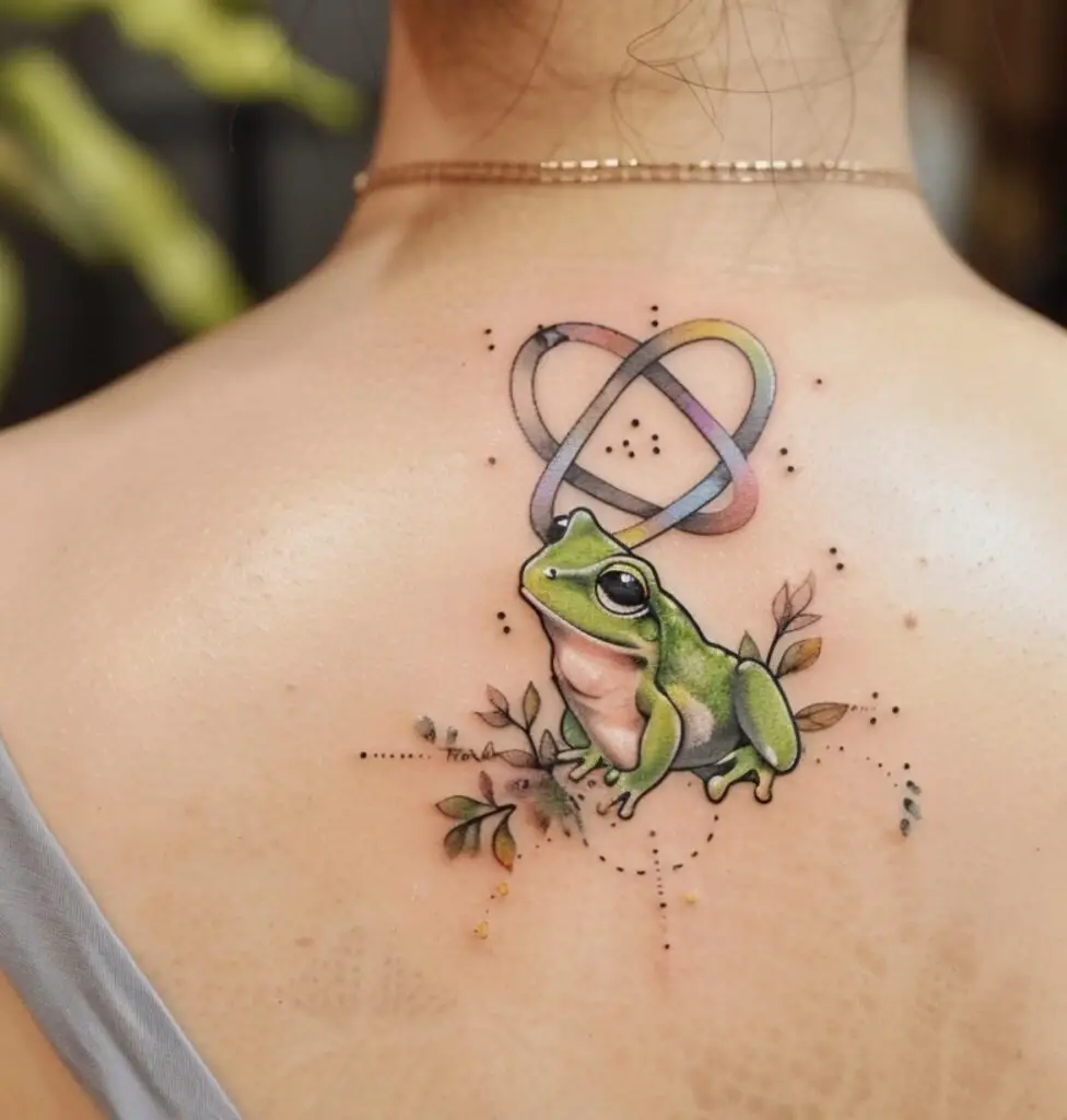 Frog with infinity symbol tattoo