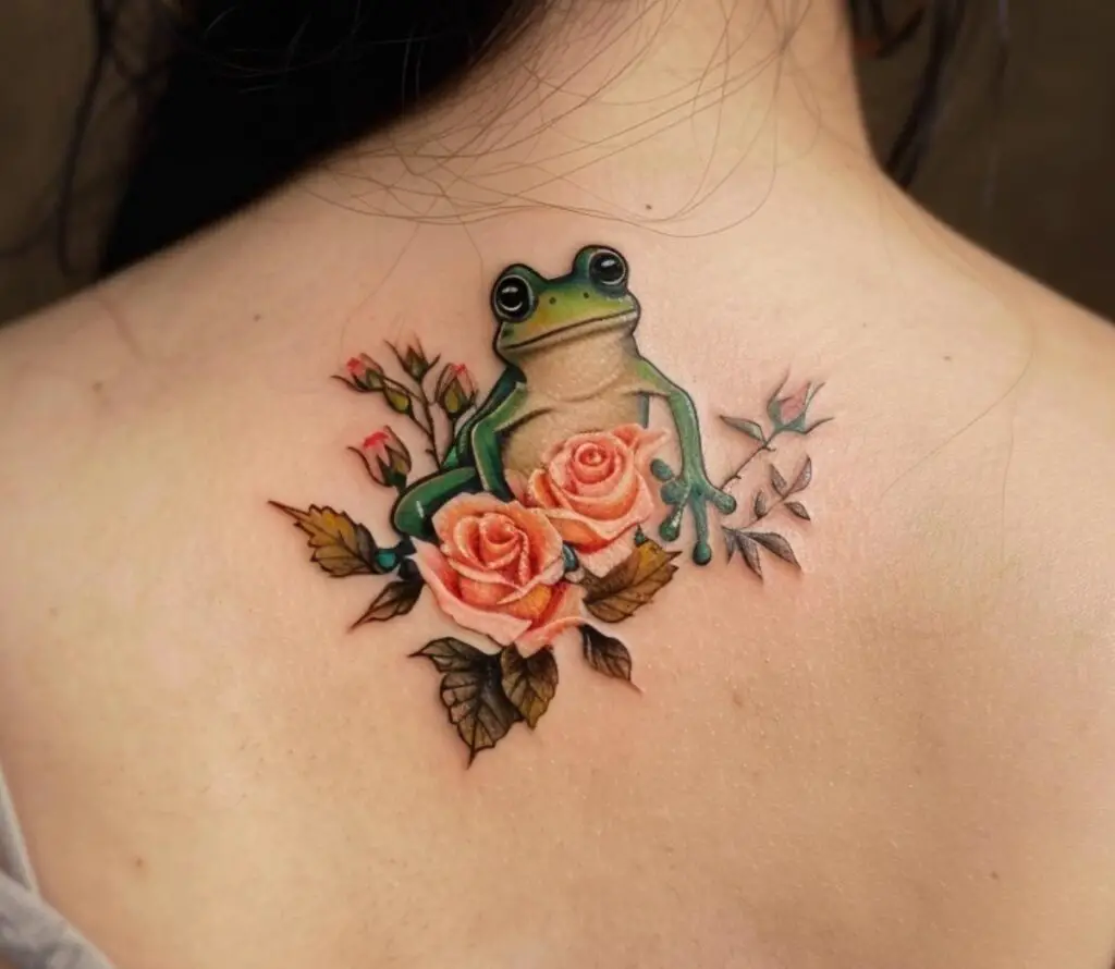 Frog with roses tattoo