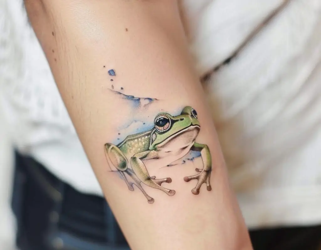 Frog with water elements tattoo